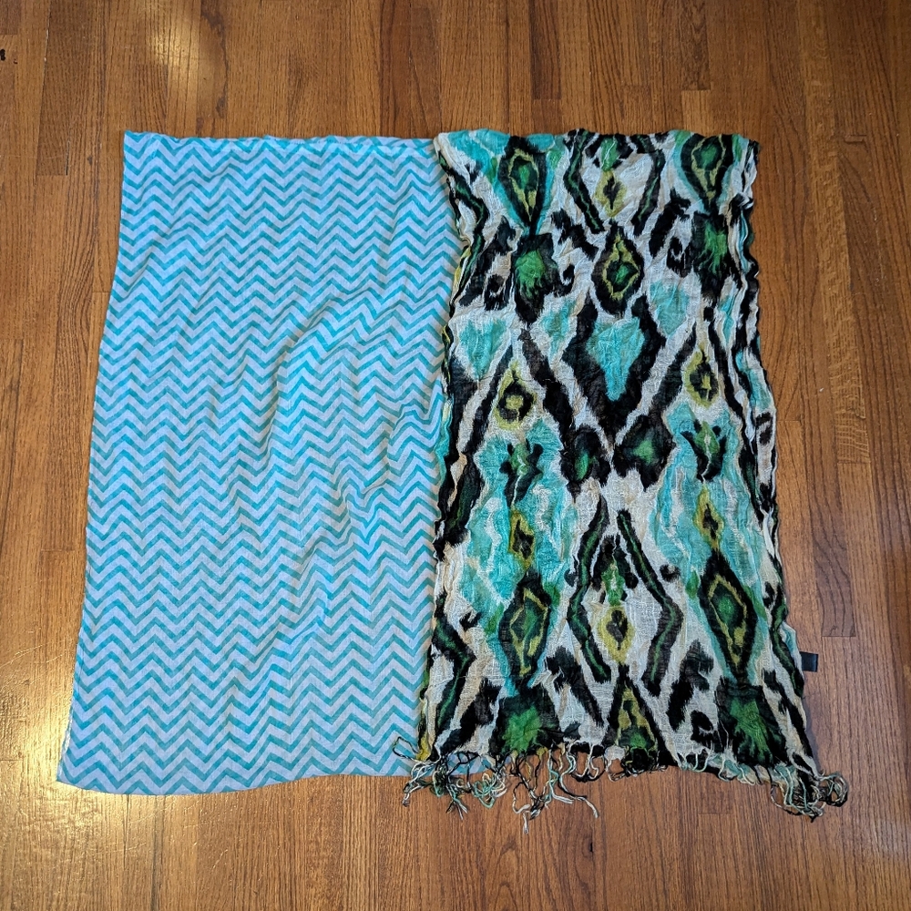 2 Scarves | Zig Zag Infinity & Print Fringed